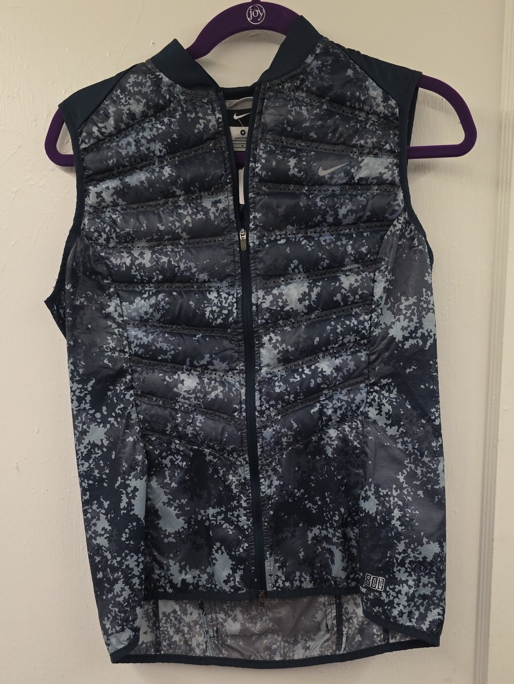 Nike Aeroloft 800 Fill Down Running Vest Gray Camo Full Zip Women's Medium